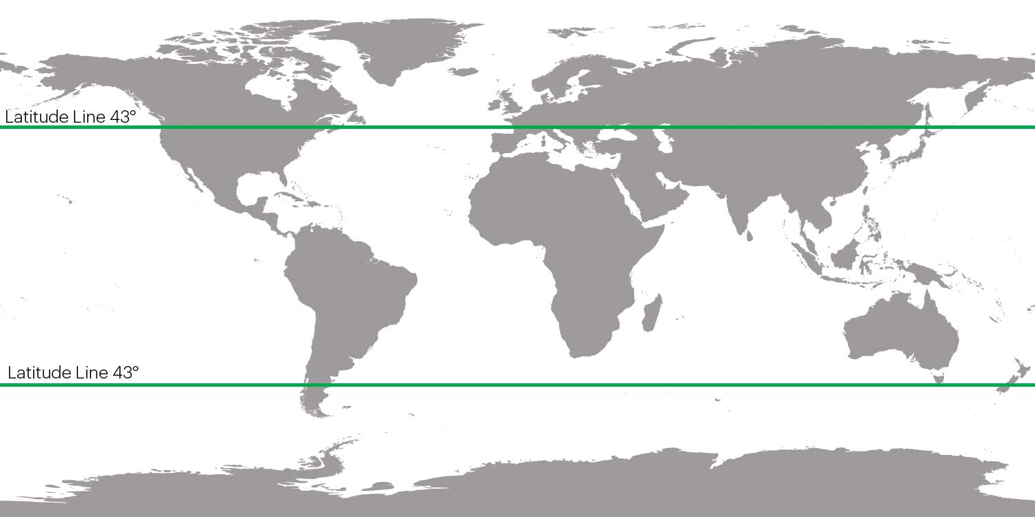 World Map, New Zealand Latitude Lines